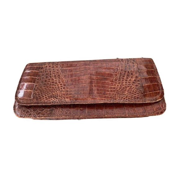 Vintage Brown Crocodile Print Clutch Bag - 11.5” x 5” - Picture 1 of 12